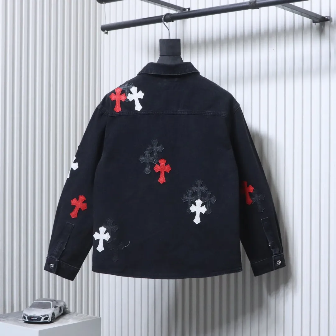 Back CH Color-Block Cross-Patch Washed Denim Jacket