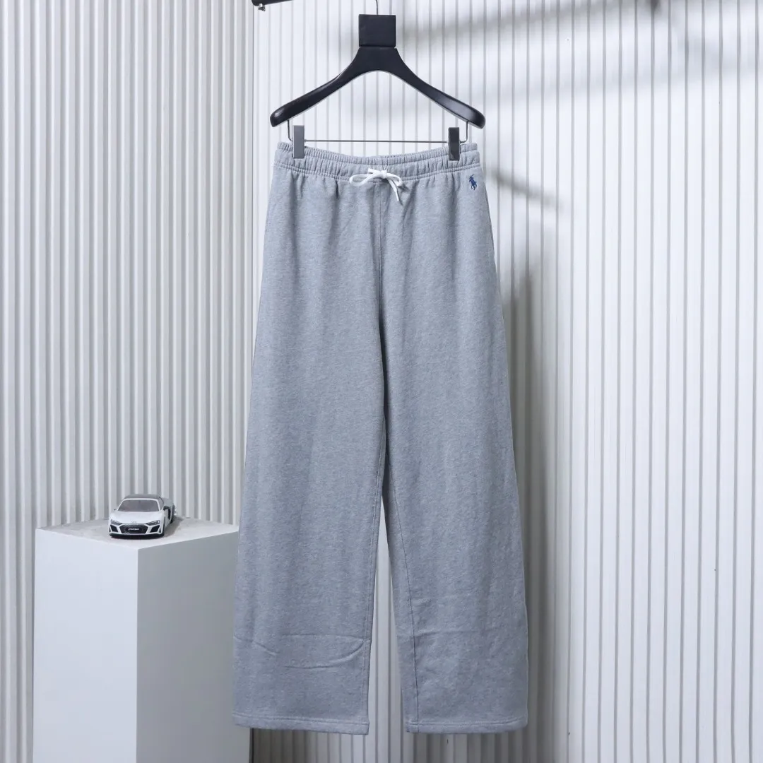 RL Embroidered Logo Casual Wide-Leg Pants Color Gray