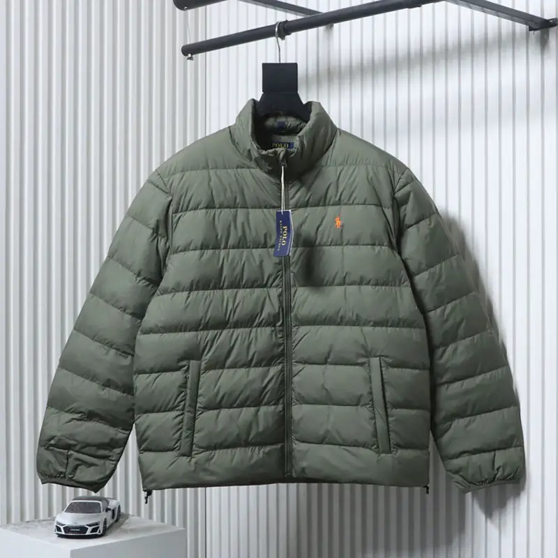RL Logo Stand-up Collar Zippered Down Jacket with Storage