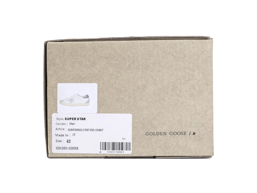 Golden Goose sneaker box with product and size labels