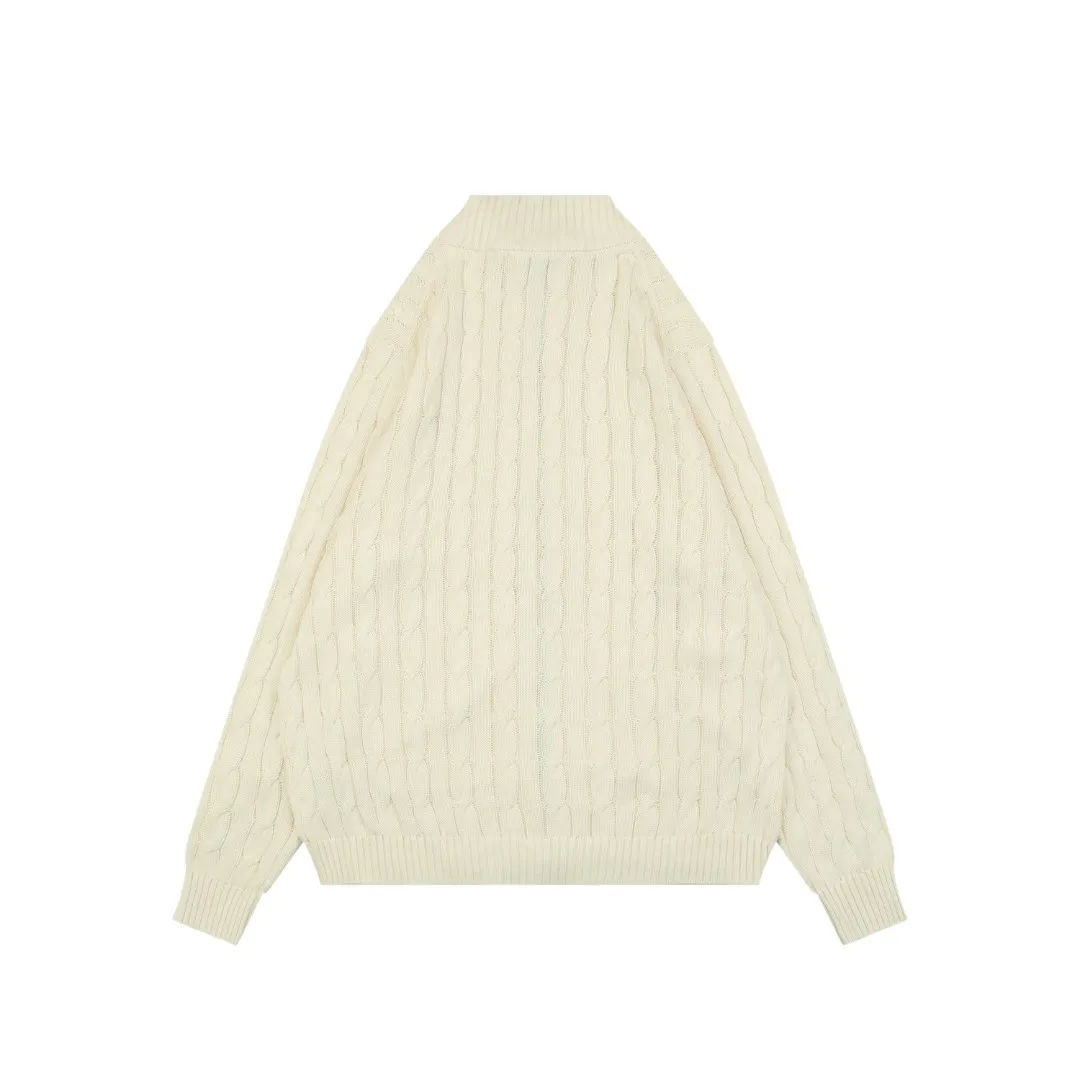 Back View RL Pony Logo Cable Knit Full-Zip Cardigan