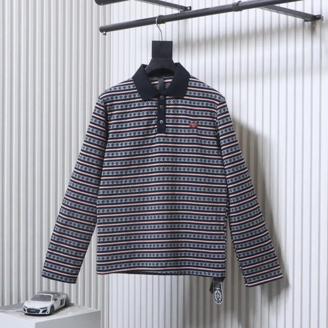 CH 25FW Horseshoe Striped Long-Sleeve Polo Shirt