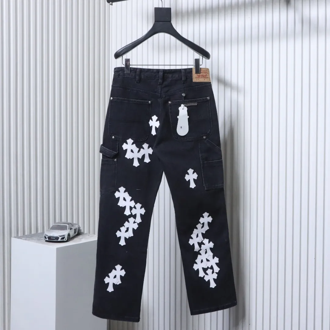 CH Leather Cross-Patch Washed Cargo Jeans
