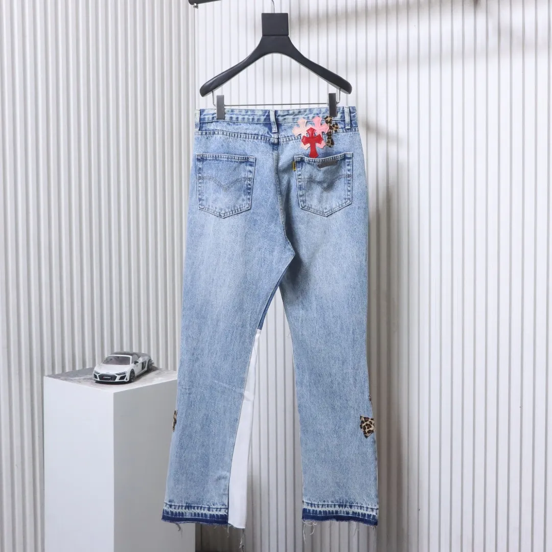 Back View CH x GD Blue Patchwork Leather Flared Jeans