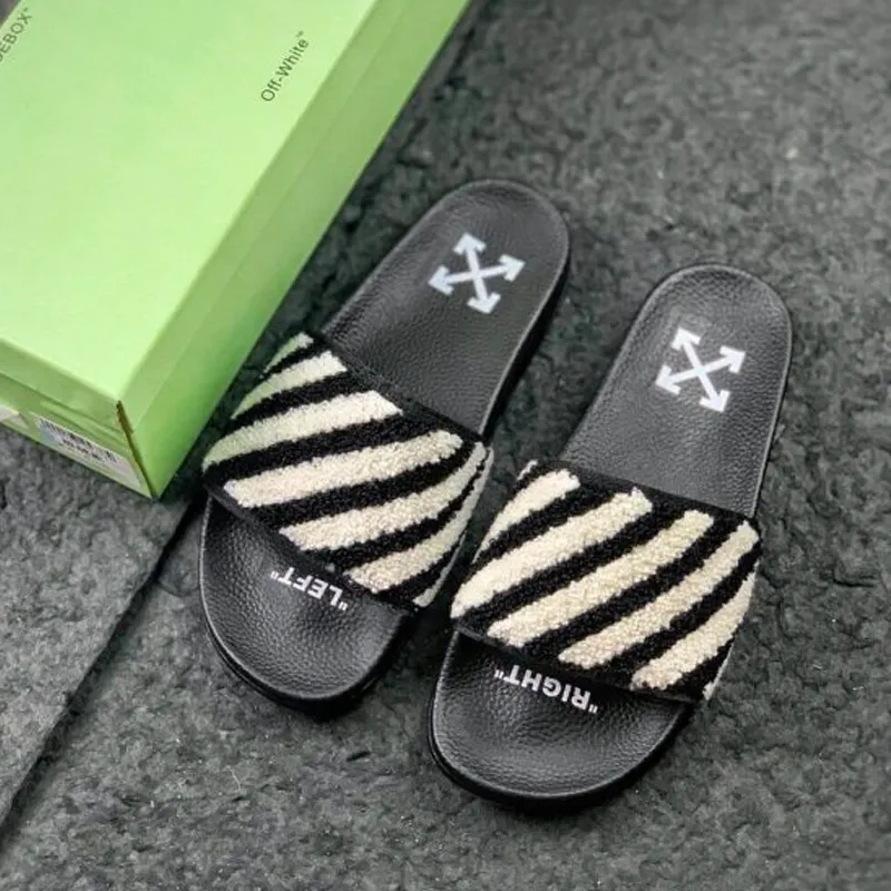 OFF-WHITE FLYKNIT STRIPE SLIDES