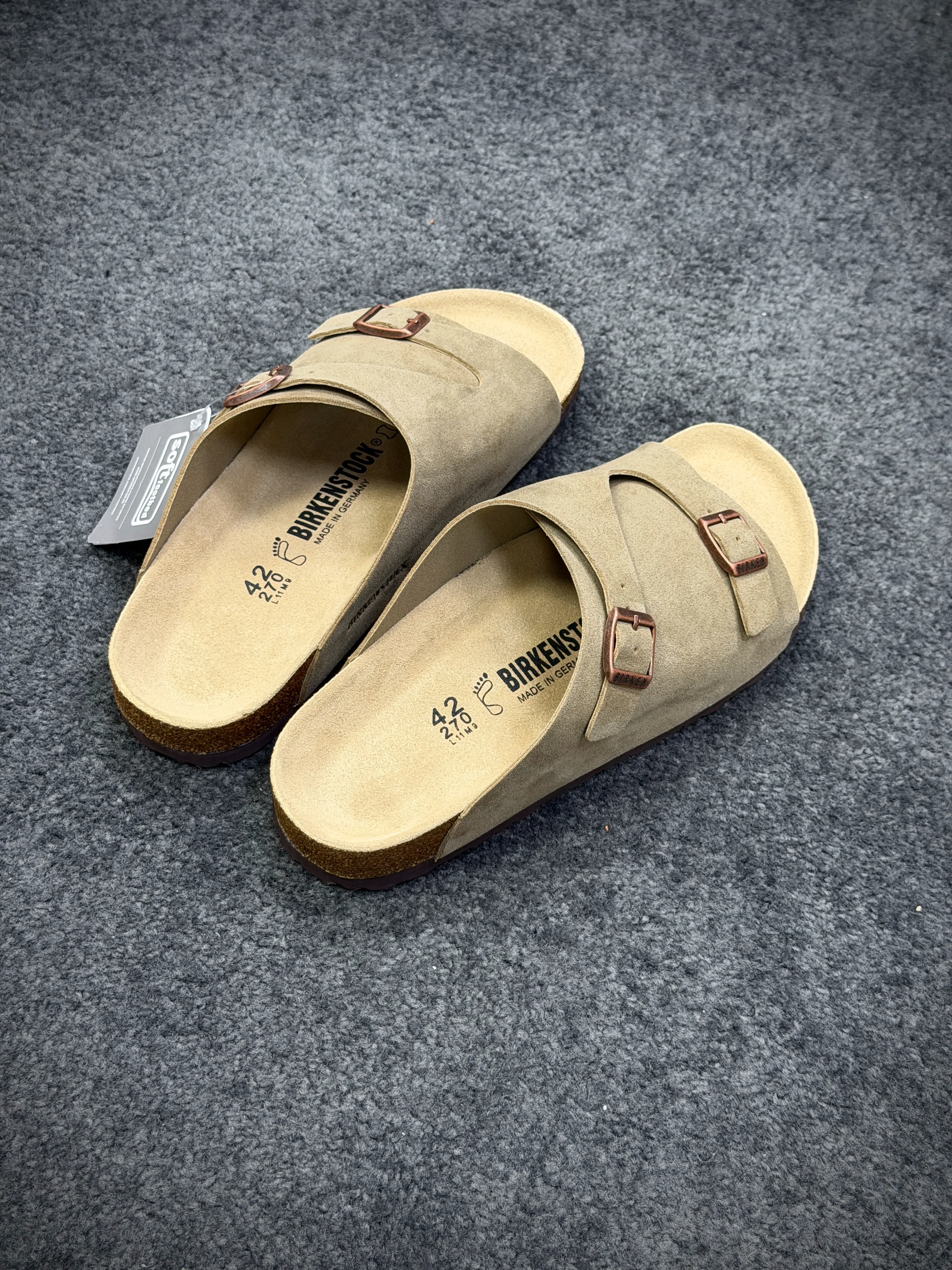 BK Zürich Suede Khaki Buckled Sandals Angeled View