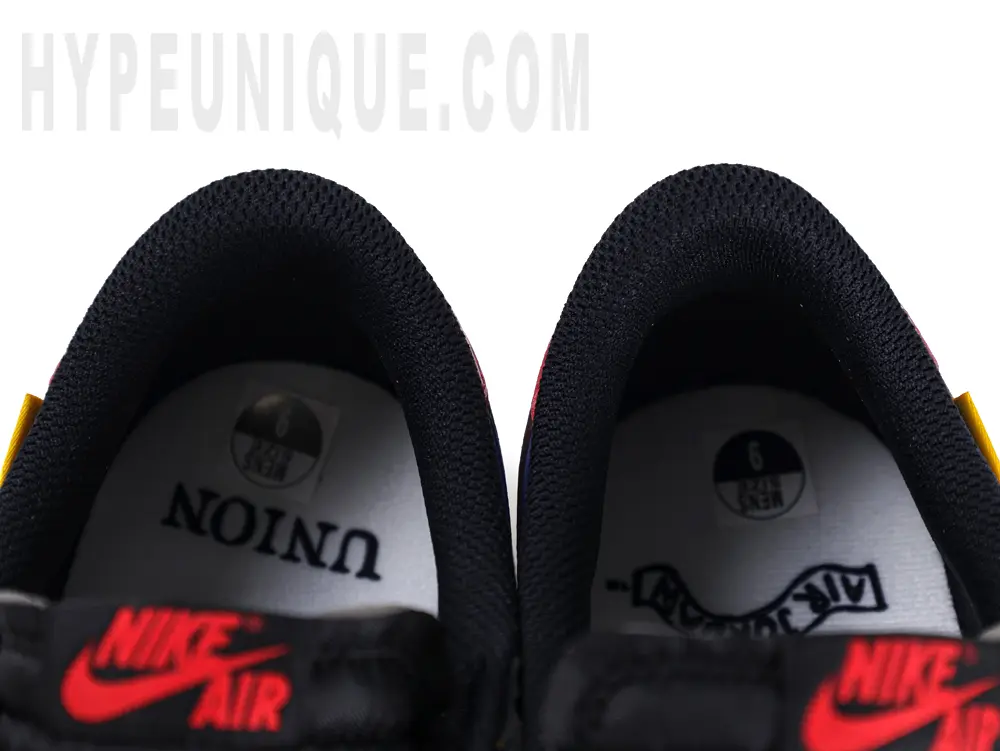 The Union LA Jordan 1 Retro Low NRG ‘Storm Blue’ features a black collar and white insole.