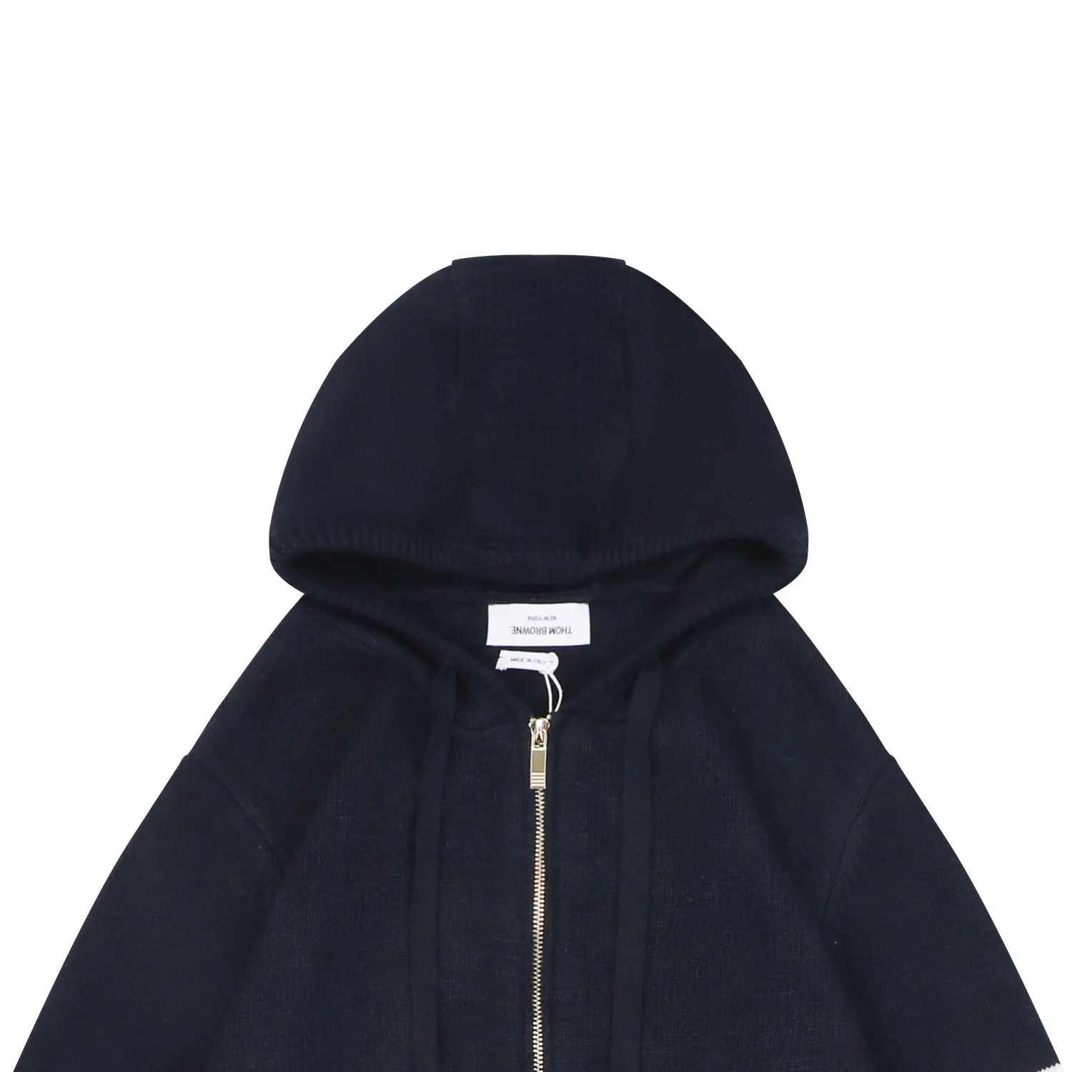 Four-Bar Back Pony Hooded Jacket Navy Wool Blend Preppy Knit Hoodie Close Out