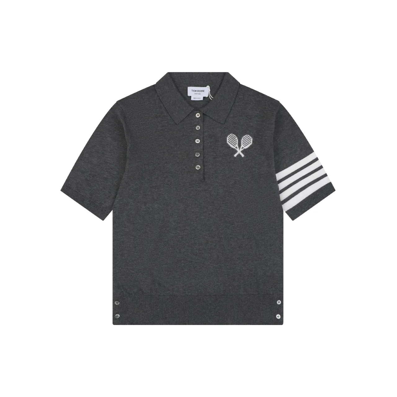 TB Tennis Racket Embroidered 4-Bar Knit Polo T-Shirt Color Gray