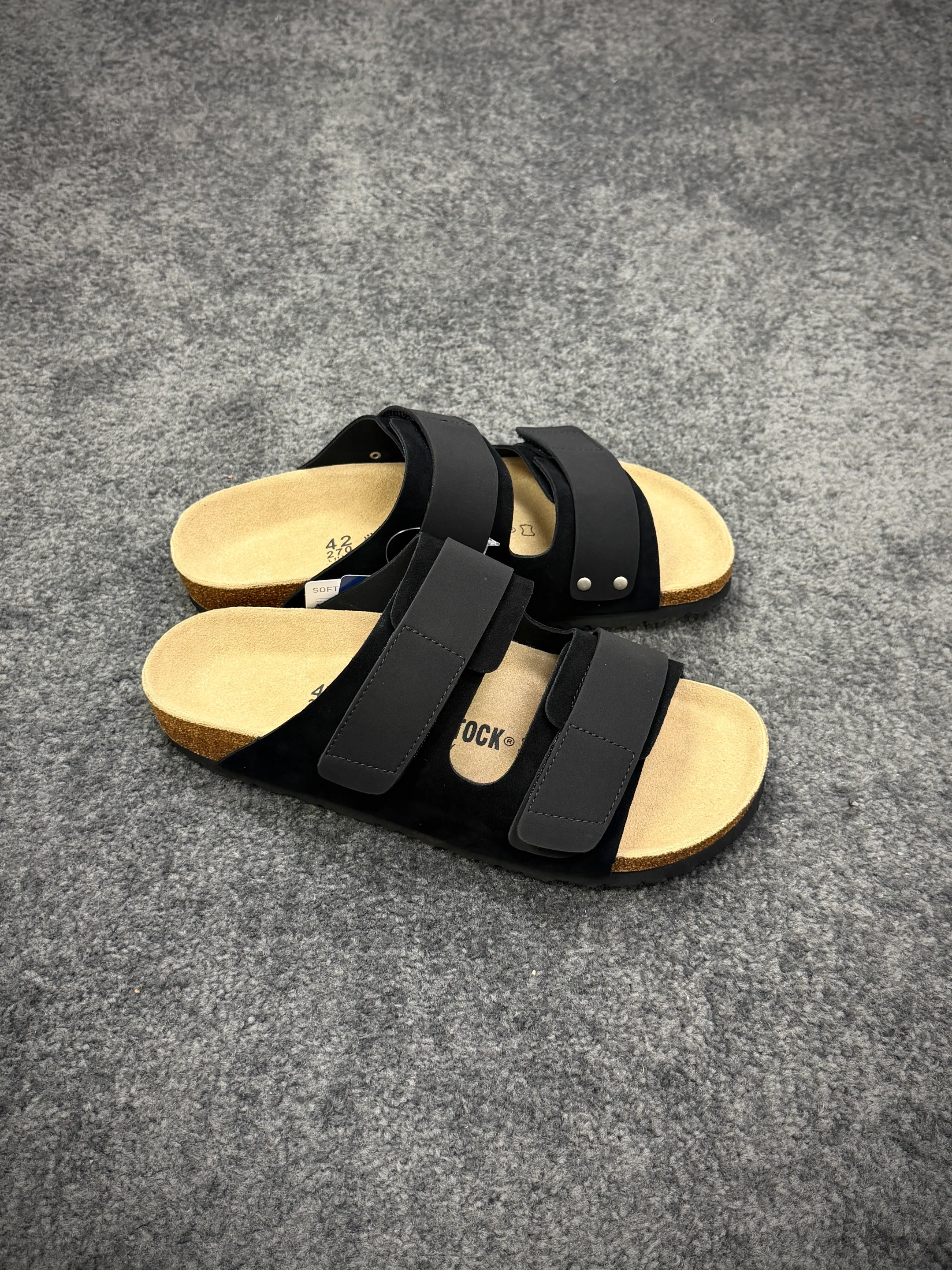 BK Uji “Black Suede” Double-Strap Sandals