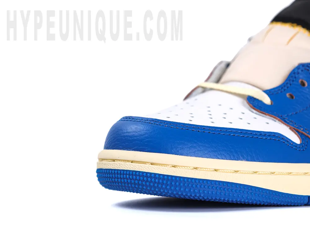 Union LA Jordan 1 Retro Low NRG 'Storm Blue' featuring a blue Mudguard and white toe box