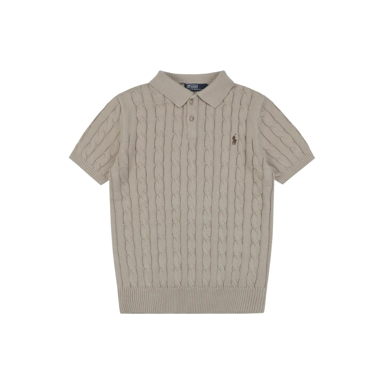 RL Cable Knit Short-Sleeve Polo T-Shirt Color Khaki
