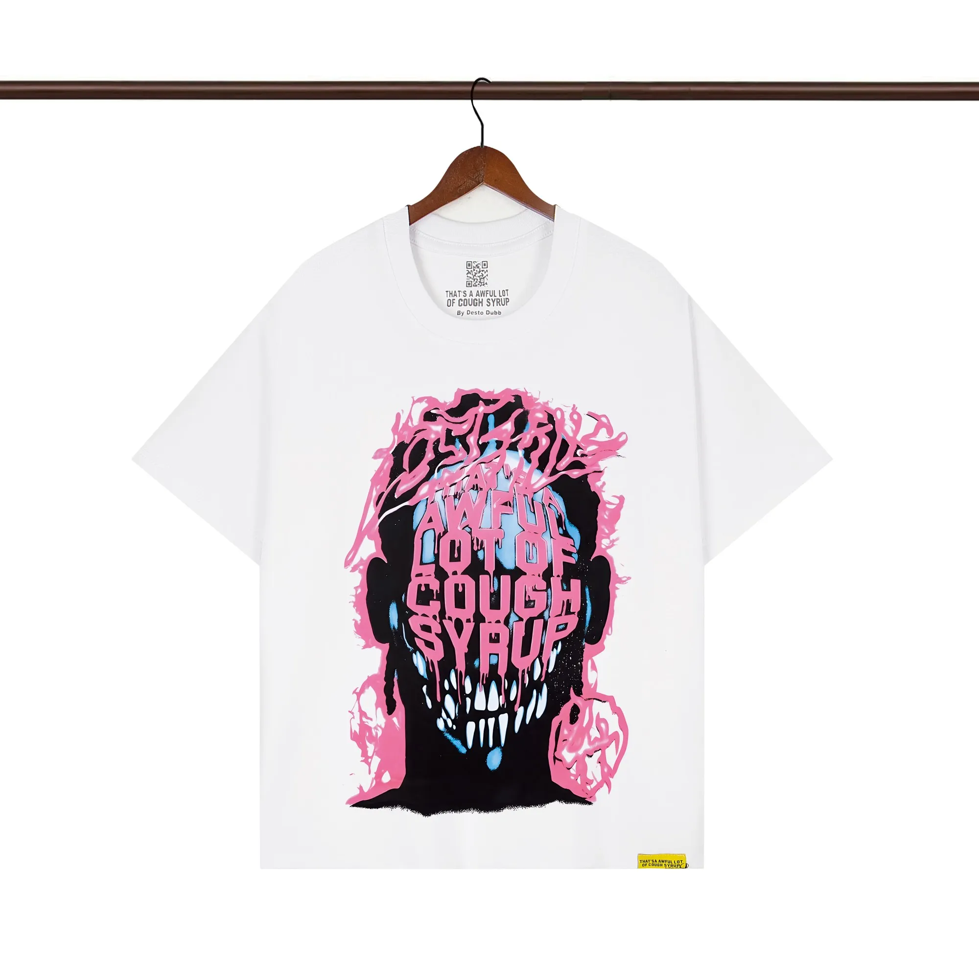 That’s A Awful Lot Of Cough Syrup Pink Flame Skull Graphic T-Shirt Color White