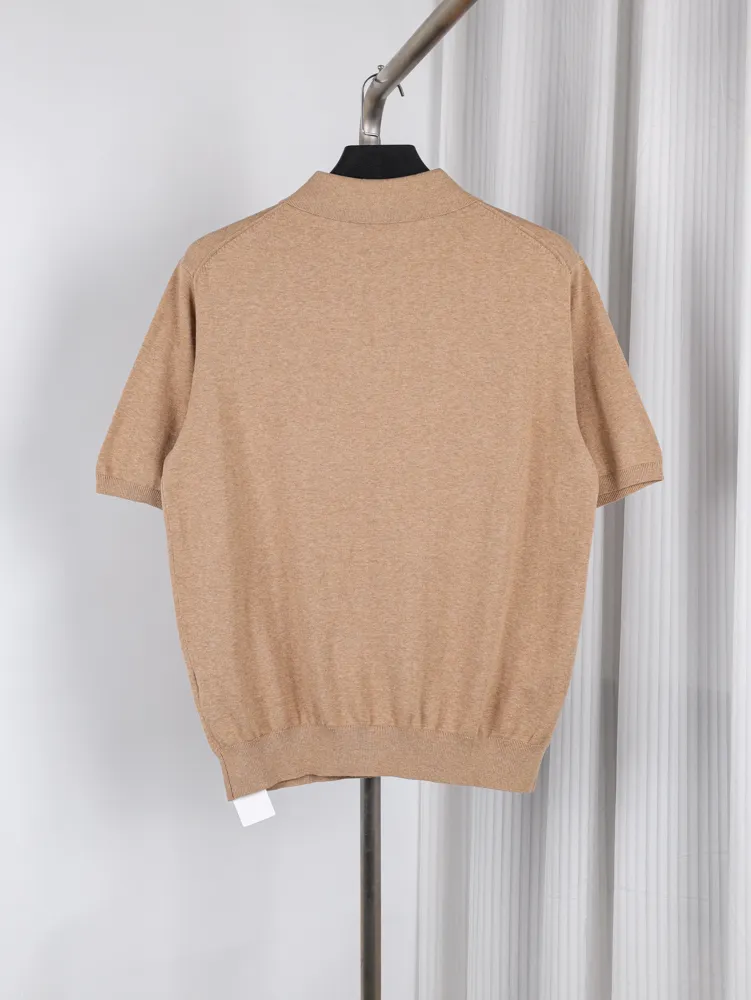 Back of RL Two-Tone Combed Cotton Knit Polo T-Shirt Color Khaki