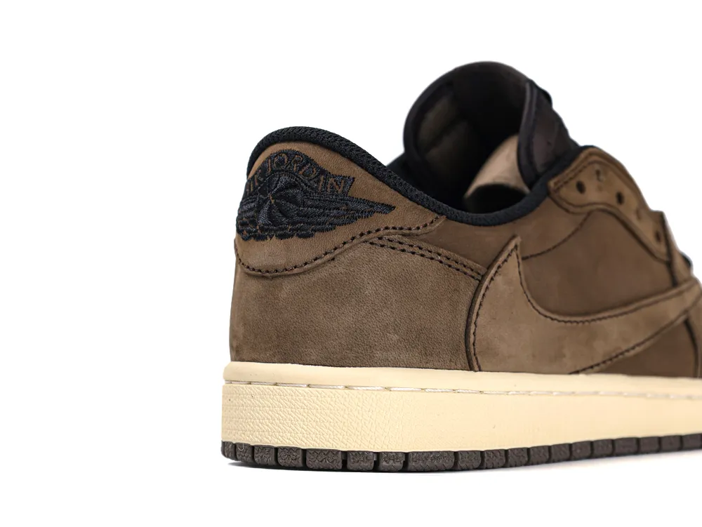 Travis Scott x Air Jordan 1 Retro Low OG SP Velvet Brown heel Wings logo detail