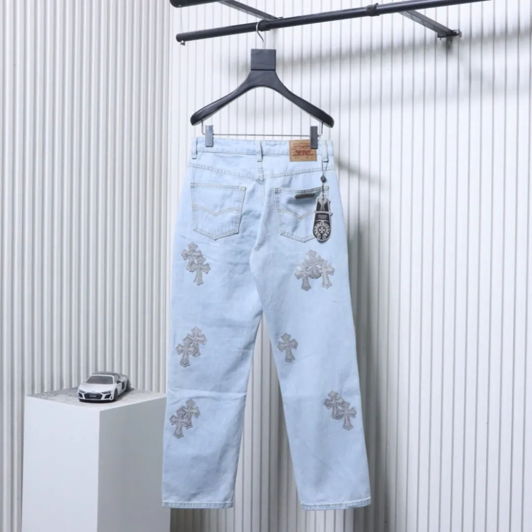 Back CH Silver Cross Patch Straight Leg Jeans
