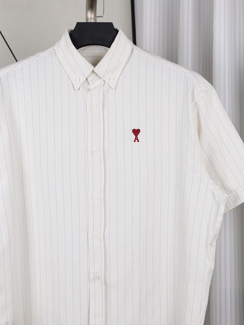 AMI Heart Embroidered Striped Shirt
