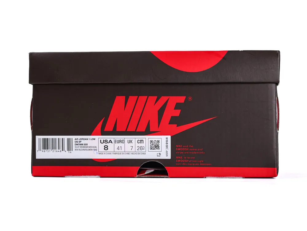 Travis Scott x Air Jordan 1 Retro Low OG SP Velvet Brown shoe box detail