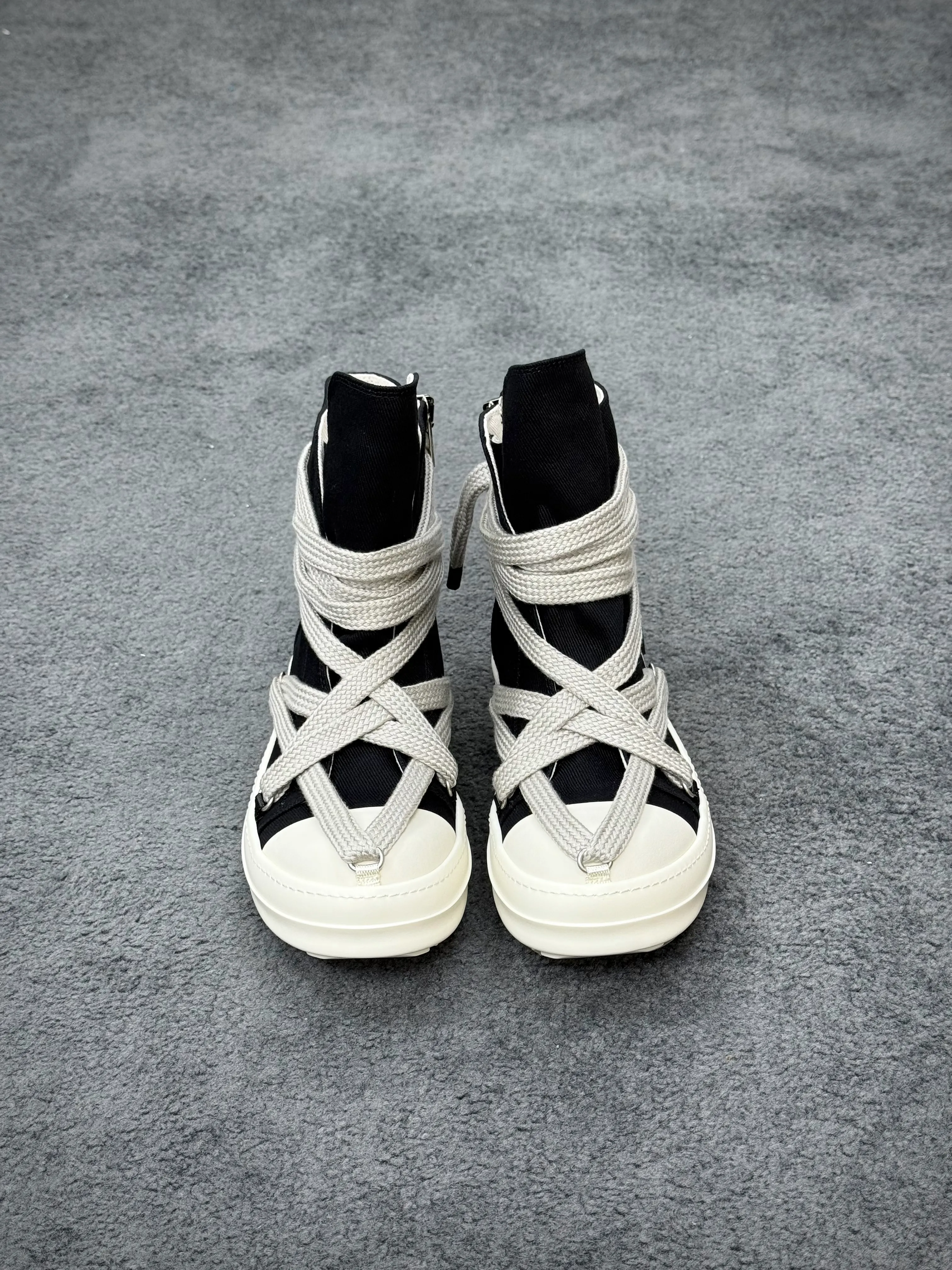 R 0wens DRKSHDW Hexa High Black Milk Sneakers Profile View