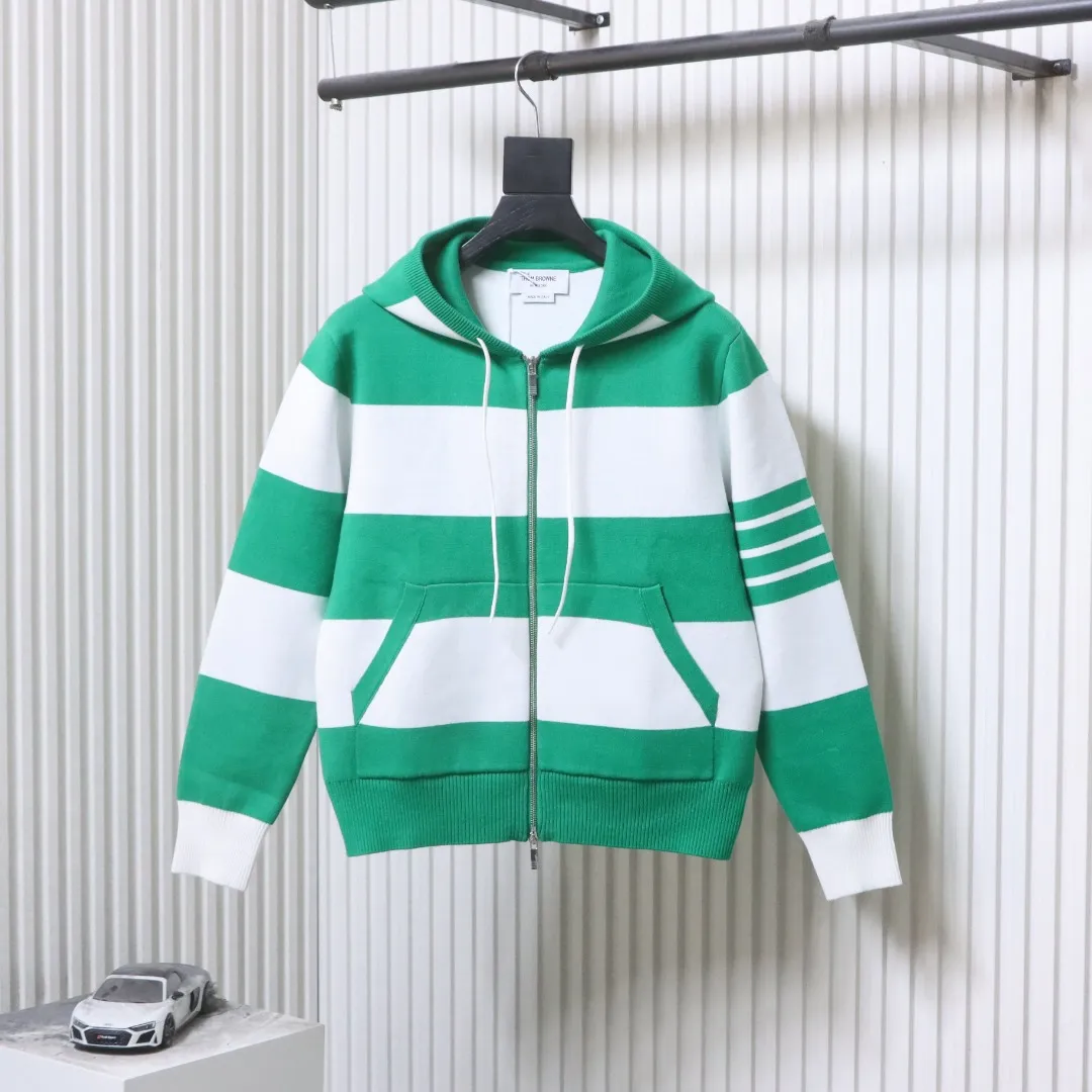 TB Wide-Stripe Puppy Knit Hooded Cardigan