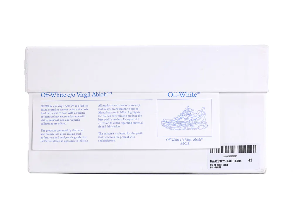 White Off-White shoebox with a product label
