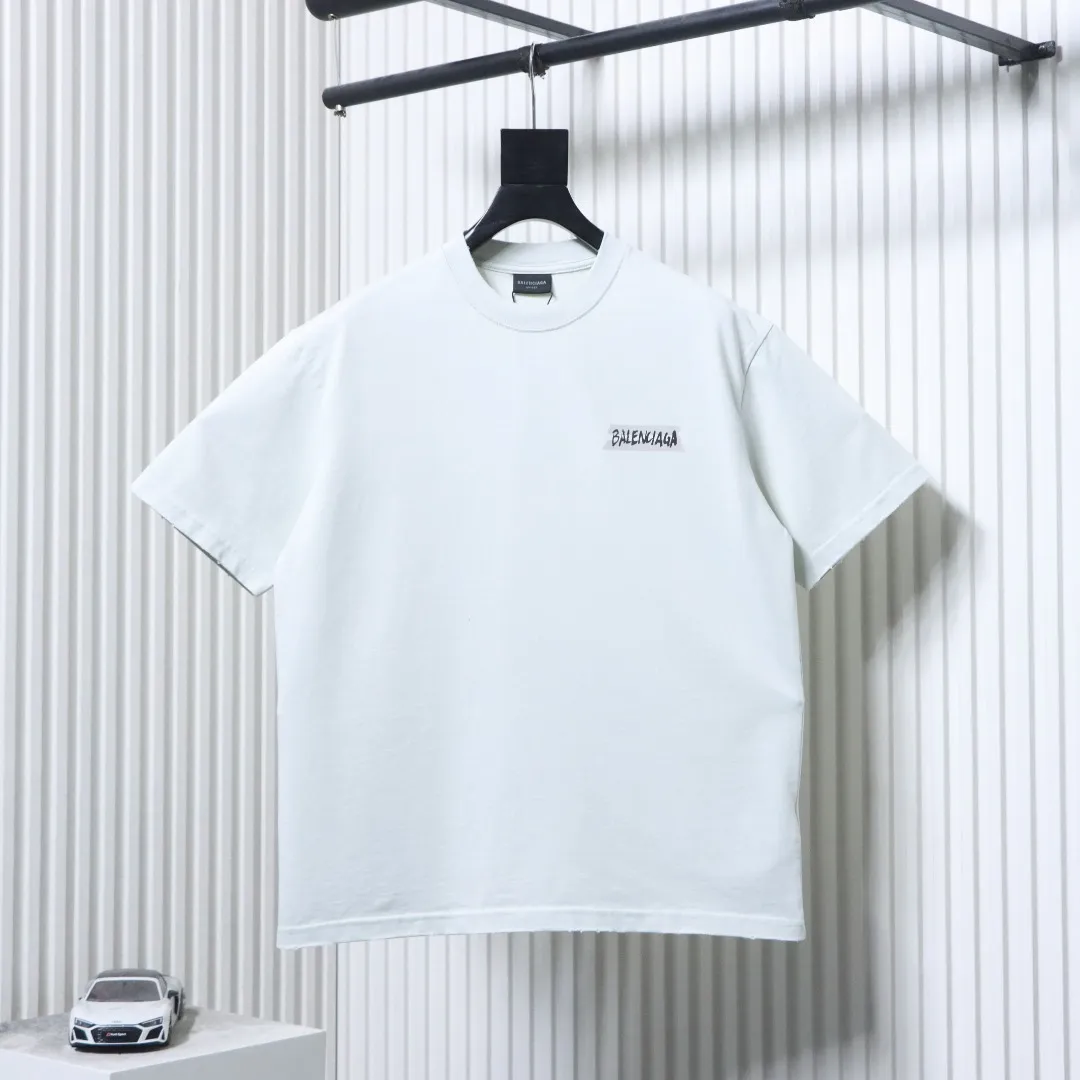 BLCG Back Tape Letter Print Washed Distressed T-Shirt