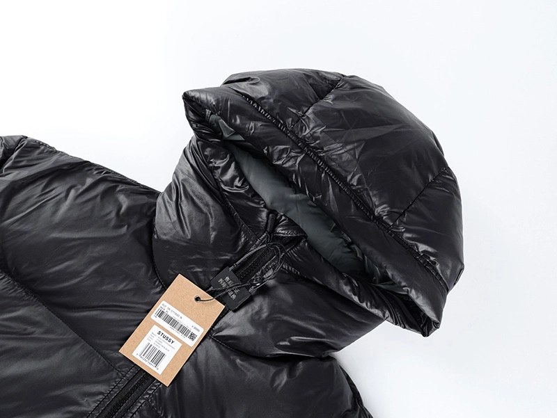 Stussy 23FW Black Gray Letter Hooded Down Jacket
