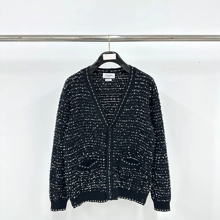 TB Black Tweed Jacquard Cardigan Sweater
