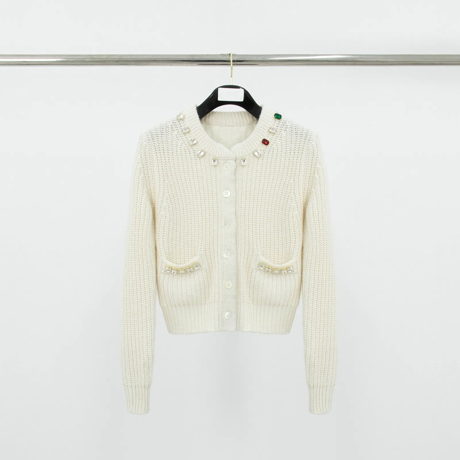 TB Crystal Gemstone Embellished Knit Cardigan