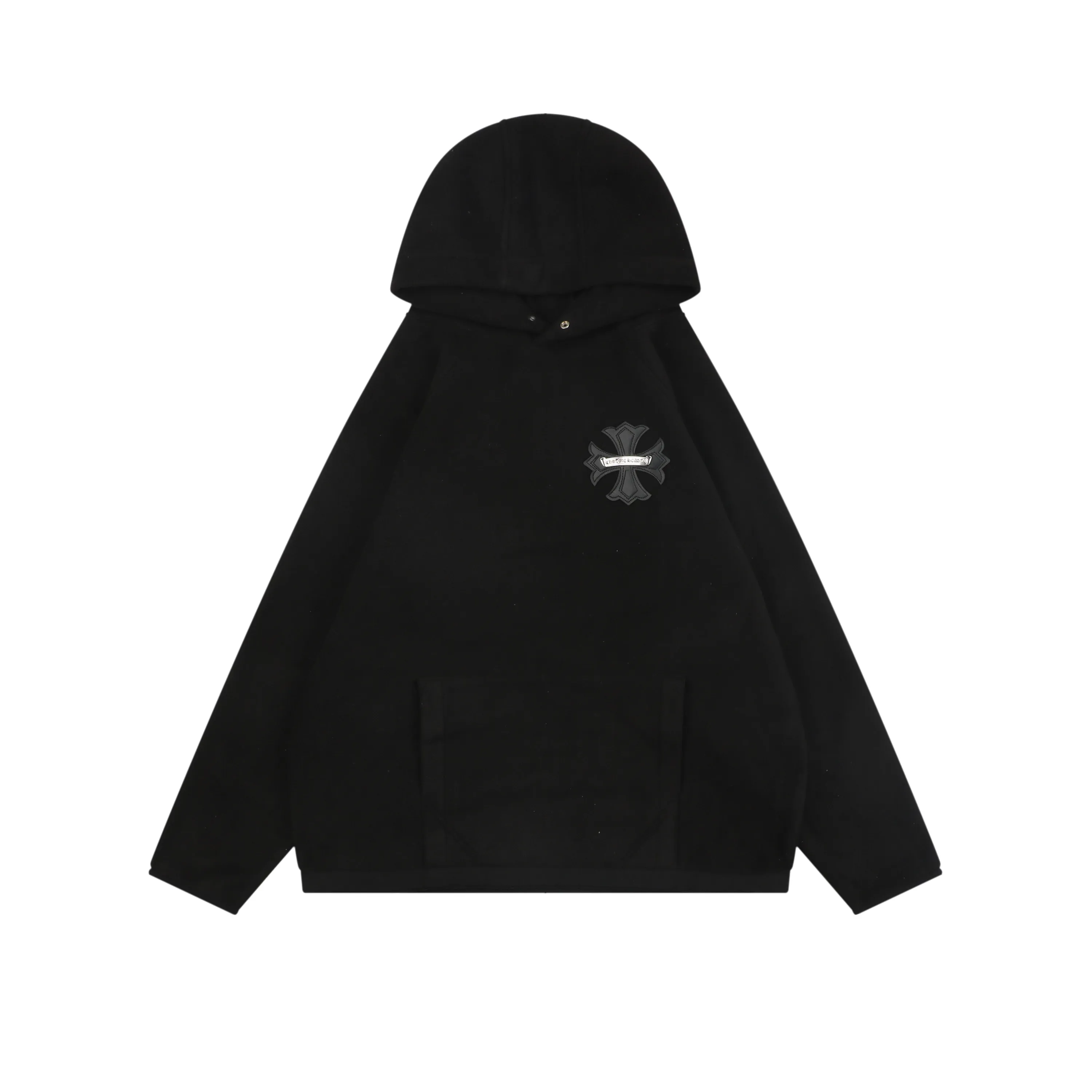 CH Black Cross Leather Patch Fleece Hoodie