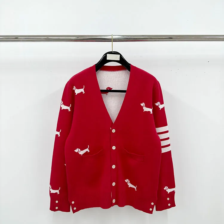 TB Hector Dog Intarsia Cotton Cardigan Sweater